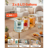 Beverage Dispenser, 3 Pack 2 Gallon Drink Dispensers for Parties, Glass Juice Dispenser with Metal Stand, Stainless Steel Spigot, Infuser, Iced Tea Lemonade Juice Water Dispensers for Parties
